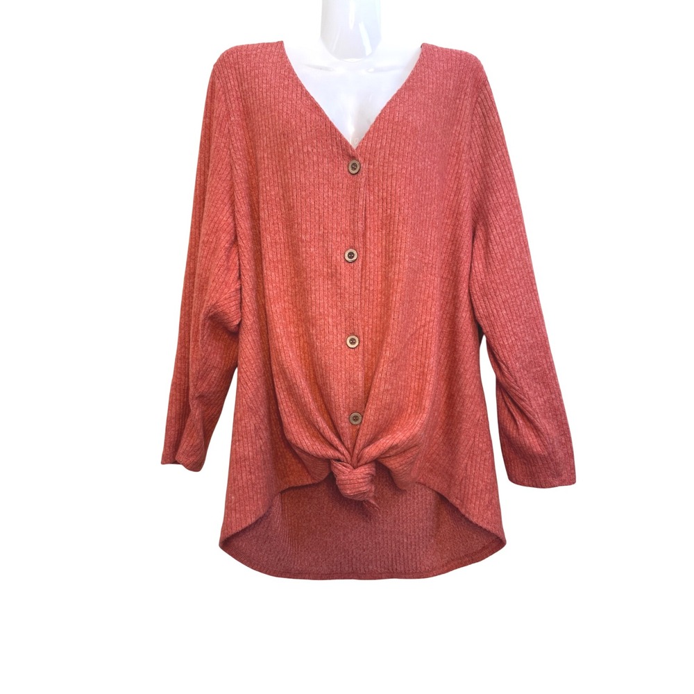 Liberty Love Button Down Top Tie Front Ribbed Knit 3XL
